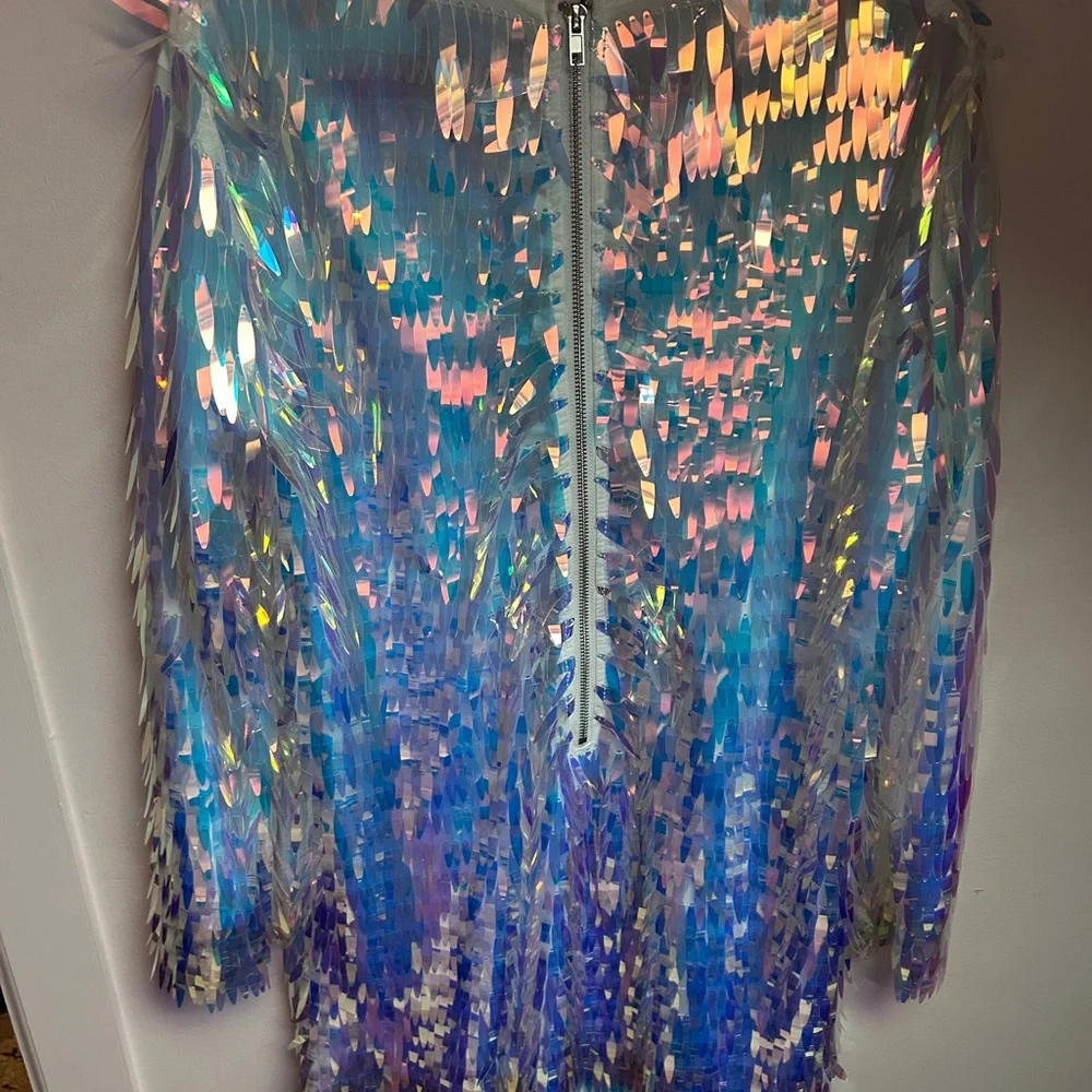 Iridescent Sequin Fringe Party Mini Body Con Dress M - Picture 10 of 16